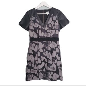 Tracy Reese V Neck Leather Contrast Dress Black